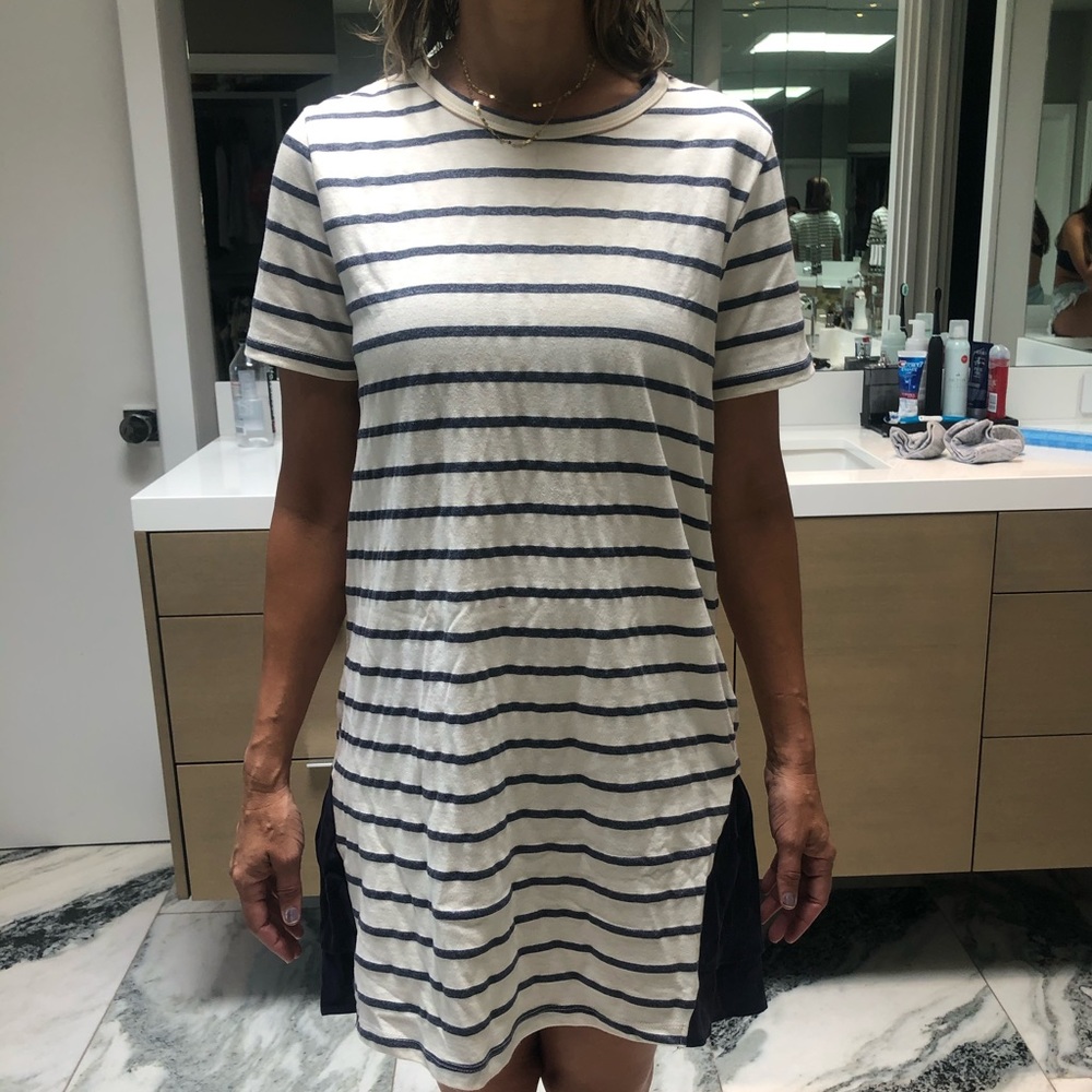 navy & cream striped dress